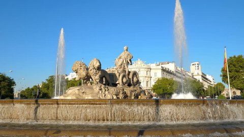 Fountain of the goddess Cibeles, one of the main monuments in the center of Madrid, Spain