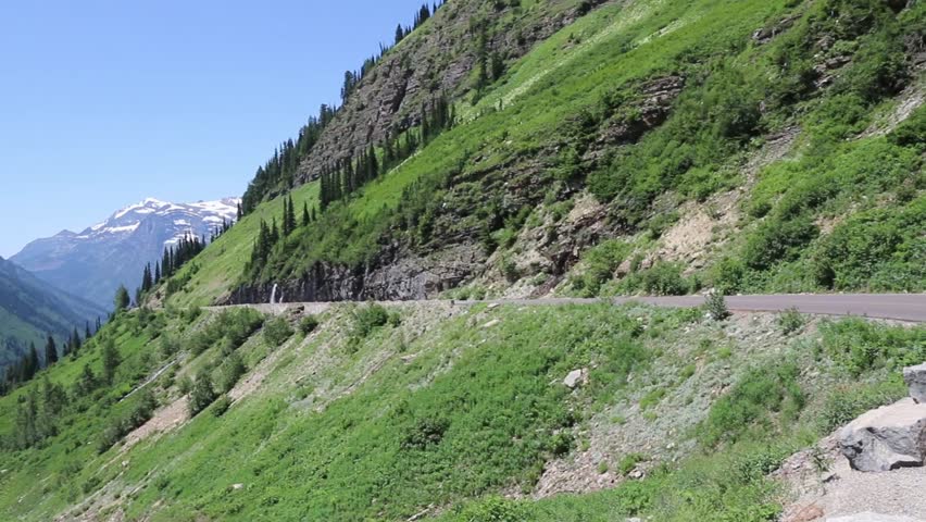 Panning view of Glacier National Park (Montana) from the Going-to-the-Sun Road.