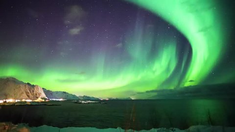 4k timelapse of the northern lights up in Lofoten islands - Norway.