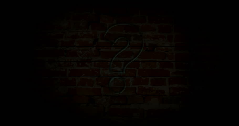 Question mark neon sign light on brick wall background. Glowing large illuminated advertisement in looped concept animation. Retro style.
 Royalty-Free Stock Footage #1021084219