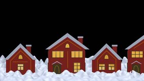 Winter houses with snow around. Looping (Seamless) Motion Background. Black background.