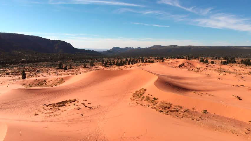 Drone aerial of the Coral Pink Sand Dunes State Park