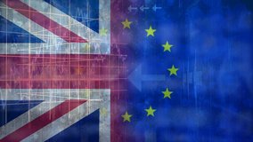 Eu and britain flag against animated blue background - Powered by Shutterstock - Get 15% off with code: PIKWIZARD15