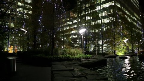 Canary Wharf Park at night