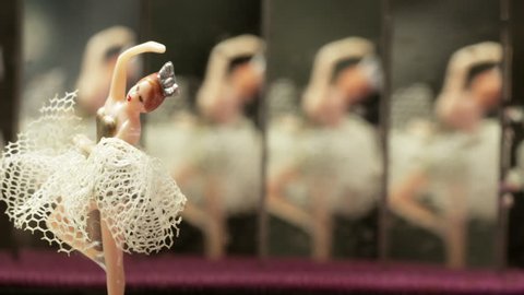 Vintage music box carillon with ballerina and mirrors