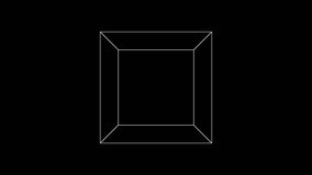 A wireframe cube element rotates (Loop).