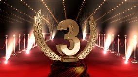 Digital third place trophy against animated red carpet background - Powered by Shutterstock - Get 15% off with code: PIKWIZARD15