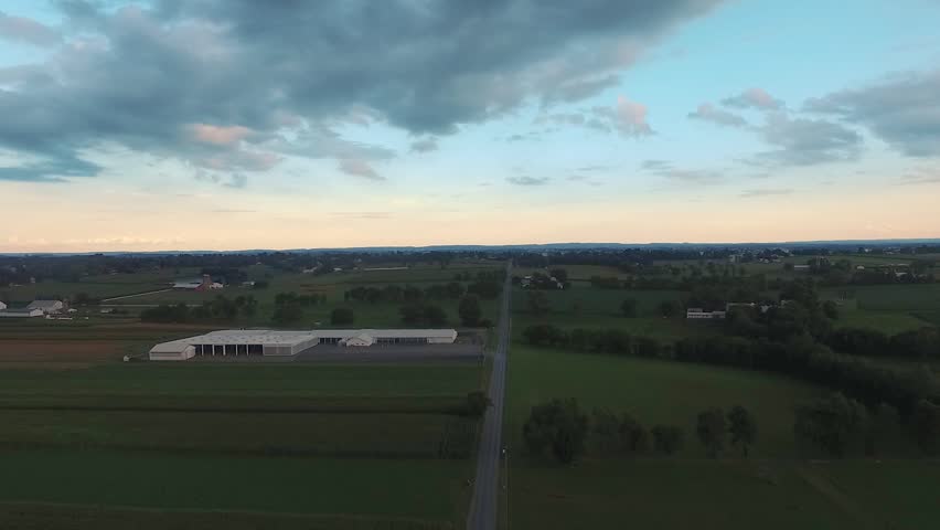 Aerial view of the Amish Country of Lancaster (Pennsylvania) in a cloudy day.