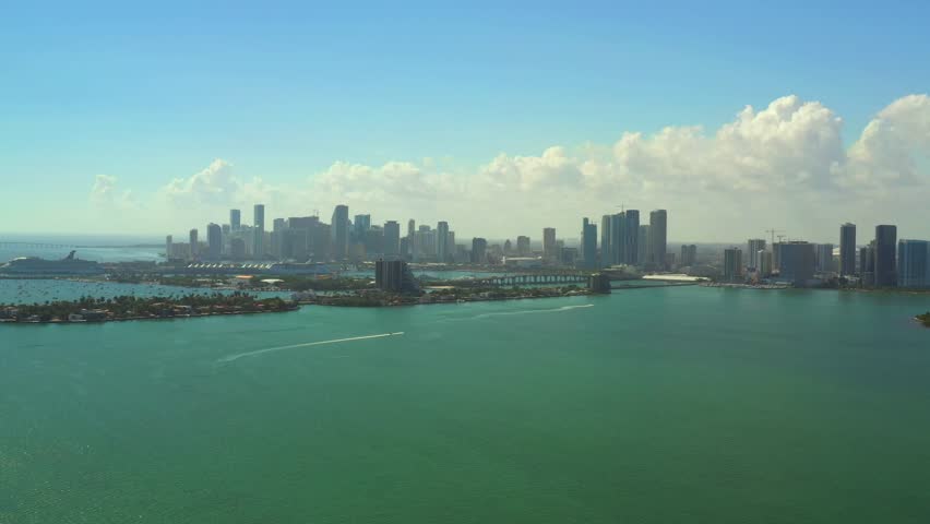 Beautiful Biscayne Bay Miami 4k far shot downtown