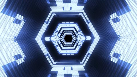 Flight in out neon lights cyber data hexagonal vr tunnel motion graphics animation background seamless loop new quality futuristic cool nice beautiful 4k stock video footage