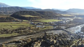 4k Aerial view in Ainsa, Huesca. Beautiful Village of Spain. Drone Video
