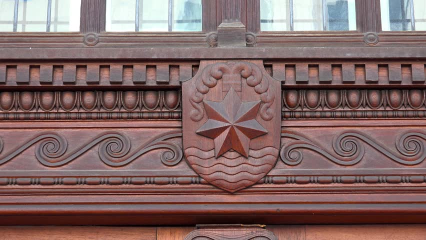 Beautiful stucco, bas-relief on the facade of an old house. Copenhagen. Denmark. Shot in 4K (ultra-high definition (UHD)).