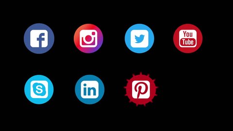 Istanbul, TURKEY - December 18, 2018 : Collection of popular social media logos printed on paper: Facebook, Instagram, Twitter, Youtube, Skype, LinkedIn, Pinterest, Snapchat.