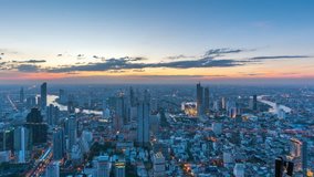 Time lapse of Bangkok cityscape at night.
