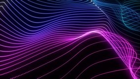 Big data wave of particles. Futuristic neon glowing surface. Abstract motion background