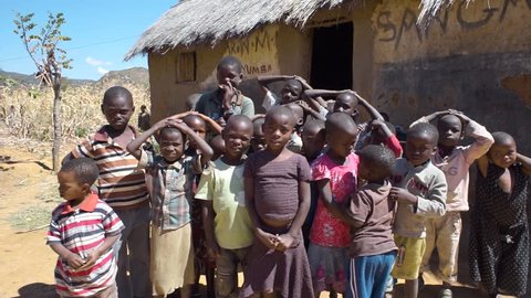 Iringa, Africa / Tanzania - 06 22 2015: A small community with many children on the outskirts of iringa, Tanzania