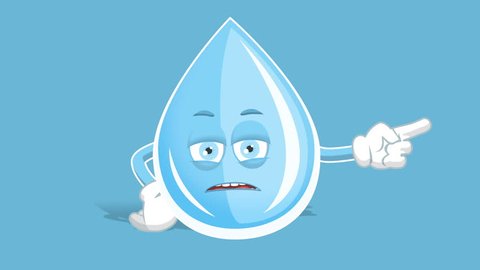 Cartoon Fresh Drinking Water Drop Unhappy Right Pointer with Face Animation Alpha Matte