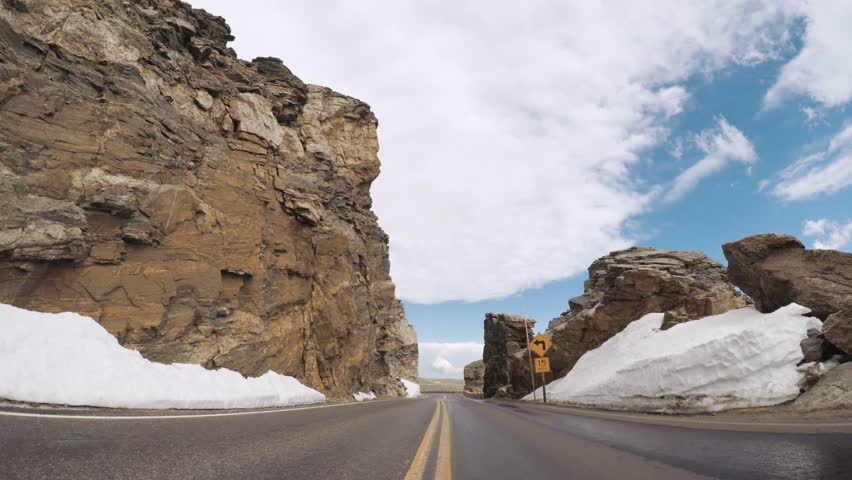 Denver, Colorado, USA-May 27, 2018 - Driving on Trail Ridge Road on opening weekend of the season in Rocky Mountain National Park.