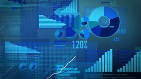 Futuristic Data Visualization and Analytical Interface with Graphs, Charts, and Digital Diagrams in Blue and Black Color Scheme.Loop. - Powered by Shutterstock - Get 15% off with code: PIKWIZARD15