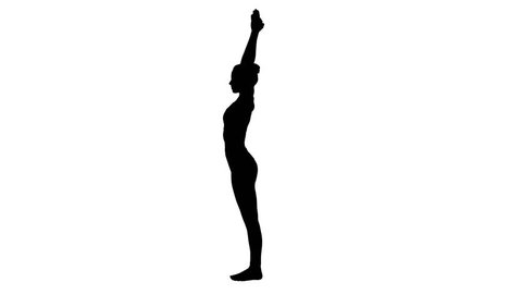Silhouette Yoga pose, woman doing stretching legs, leg split.