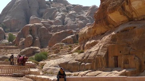 Petra, Jordan, circa 2016: the ruins and surroundings of Petra, capital of the Nabataean Arabs, famous historical and archaeological city in Jordan.