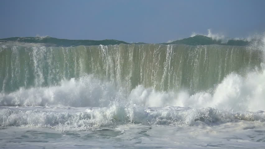 Wave sea storm ocean great big waves green flood water foam ,blue sky  Royalty-Free Stock Footage #1021198063