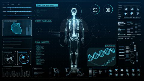 Rotating Human skeletal structure in digital display, UI,  Scanning bone system, Future medical technology. 4k animation. Stock-video
