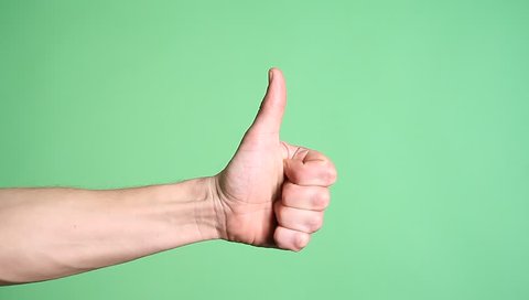 Mans hand show thumbs up gesture. Male hand do thumbs up . Like. Keyed green screen.