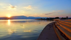 4K time lapse video of Kwan Phayao lake in the sunset time, Thailand.