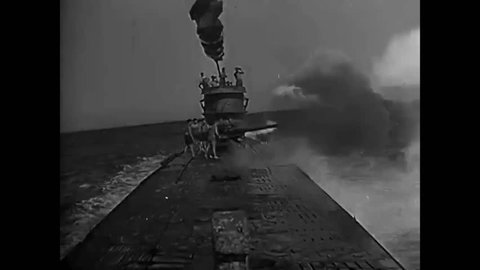 CIRCA 1940s - Nazi u boats attack and are attacked on the ocean in World War Two.