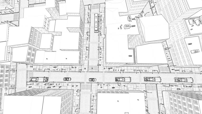 Rendered Drawing of a small town Concept of a building 4k