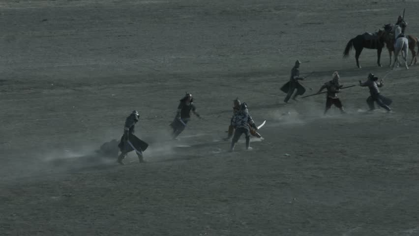 Battlefield where Armies of Medieval Warriors Fighting. Medieval Reenactment2 Royalty-Free Stock Footage #1021222591