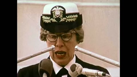 CIRCA 1970s - Captain Joy Bright Hancock talks about Yeomanette servicewomen in the military, outdoors, in 1974.?