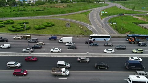 Moscow Ring Road Aerial Drive Summer Traffic