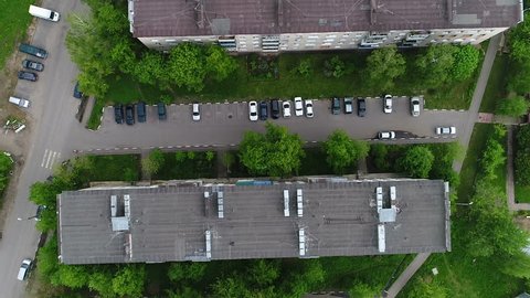 Aerial View of Moscow Courtyards with Old Five-Story Buildings