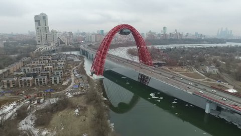 Picturesque Bridge over Moscow River Aerial View