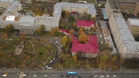 Aerial View Drone on Leninsky Prospekt Moscow