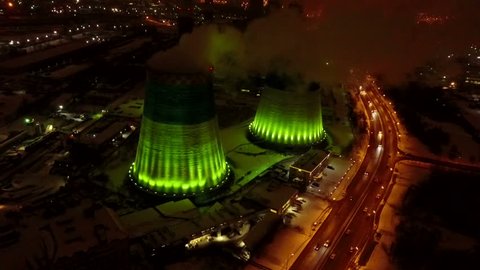 Night Aerial View Teplo Power Station Moscow