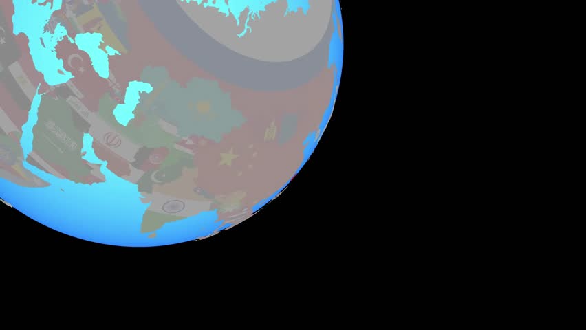 Zoom to Taiwan with embedded national flag on blue political globe. 3D illustration.