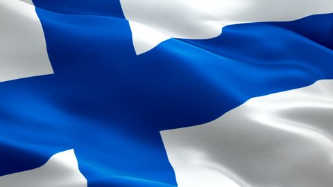 Finnish flag waving in wind video footage Full HD. Realistic Finnish Flag background. Finland Flag Looping Closeup 1080p Full HD 1920X1080 footage. Finland EU European country flags Full HD
