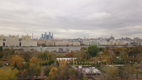 Aerial View Moscow Embankment River