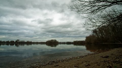 on a very cloudy afternoon at Wisseler See, Kalkar, Germany, time lapse