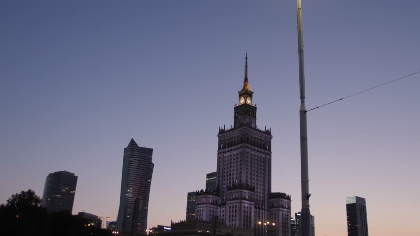 City in the night, Palace of Culture,Warsaw - capital of the Poland.