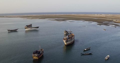 Aerial Shot Of Somali Coast with Pirates ships
