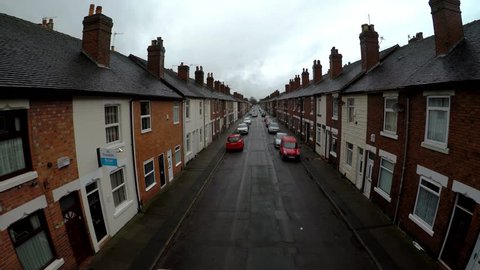 Fenton, Stoke on Trent, Staffordshire - 21st December 2018 - Aerial footage of Oldfield Street in one of Stoke on Trents poorer areas, Terrace housing, poverty and urban decline, No 4 of 7