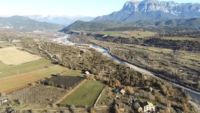4k Aerial view in Ainsa, Huesca. Beautiful Village of Spain. Drone Video