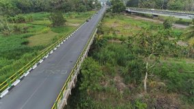 Aerial footage of small bridge in countryside