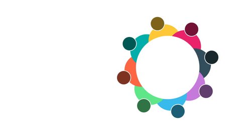 People logo. Group teamwork symbol of eight persons  in a circle.4K resolution motion graphic