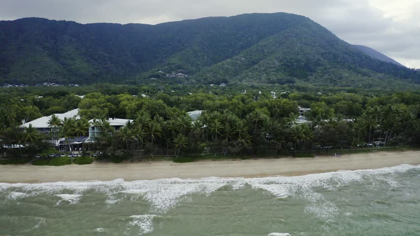 Aerial, beautiful view on a beach of Palm Cove, Cairns in Queensland, Australia