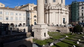 Rome (Italy) - Roman Trajan's Forum and Column panoramic 4k real video